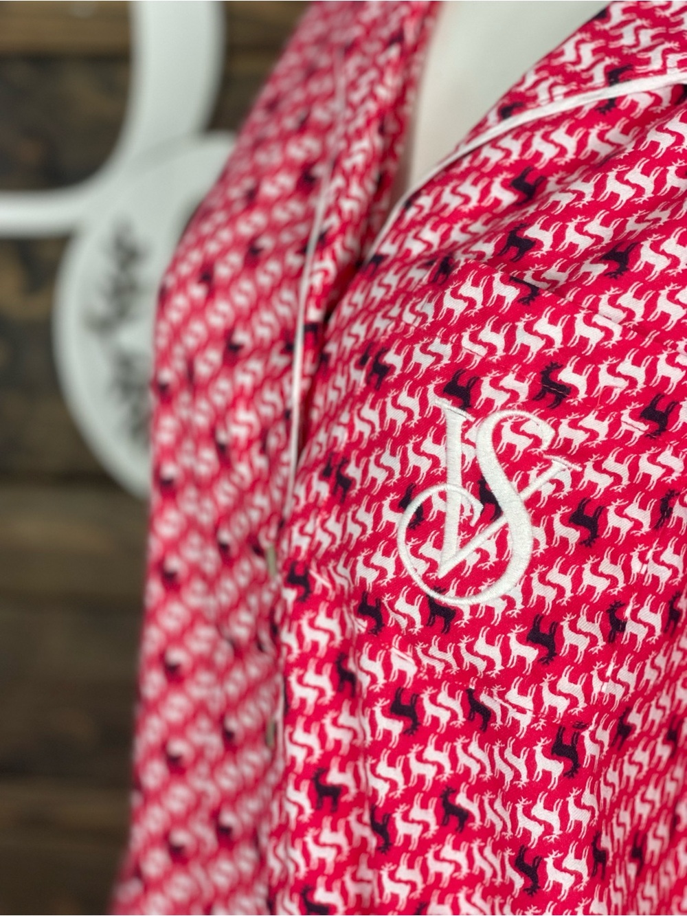 Victoria's Secret | Holiday Flannel Striped Reindeer Pattern Embroidered Pocket - Picture 5 of 6